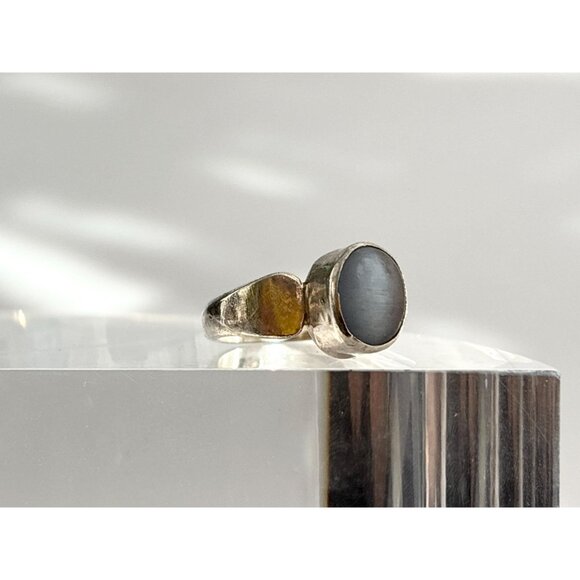 Moonstone Accented Modernist Minimalist 925 Sterling Silver Vintage Ring - sz 6 - Picture 11 of 11